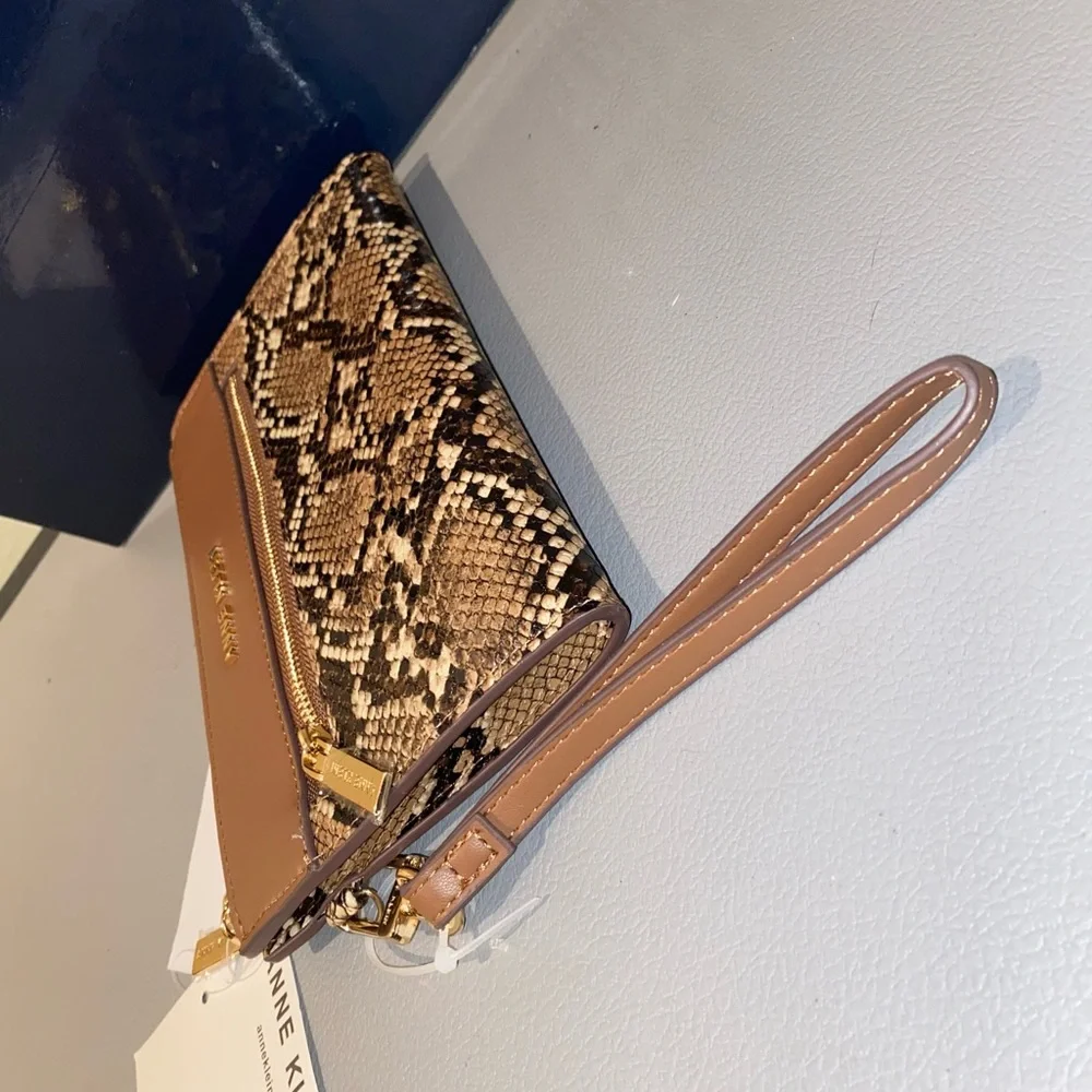 Anne Klein Brown Wristlet Wallet, Faux Snake Skin Design